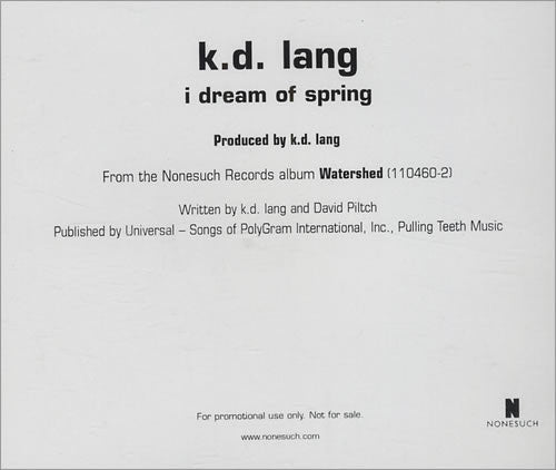 k.d. lang : I Dream Of Spring (CD, Single, Promo)