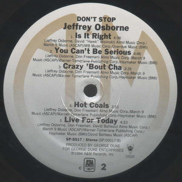 Jeffrey Osborne : Don't Stop (LP, Album, C -)