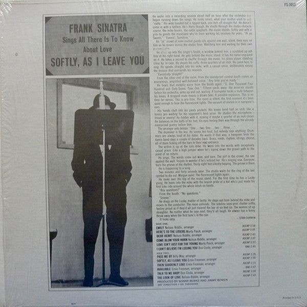 Frank Sinatra : Softly, As I Leave You (LP, Album, RE, Win)
